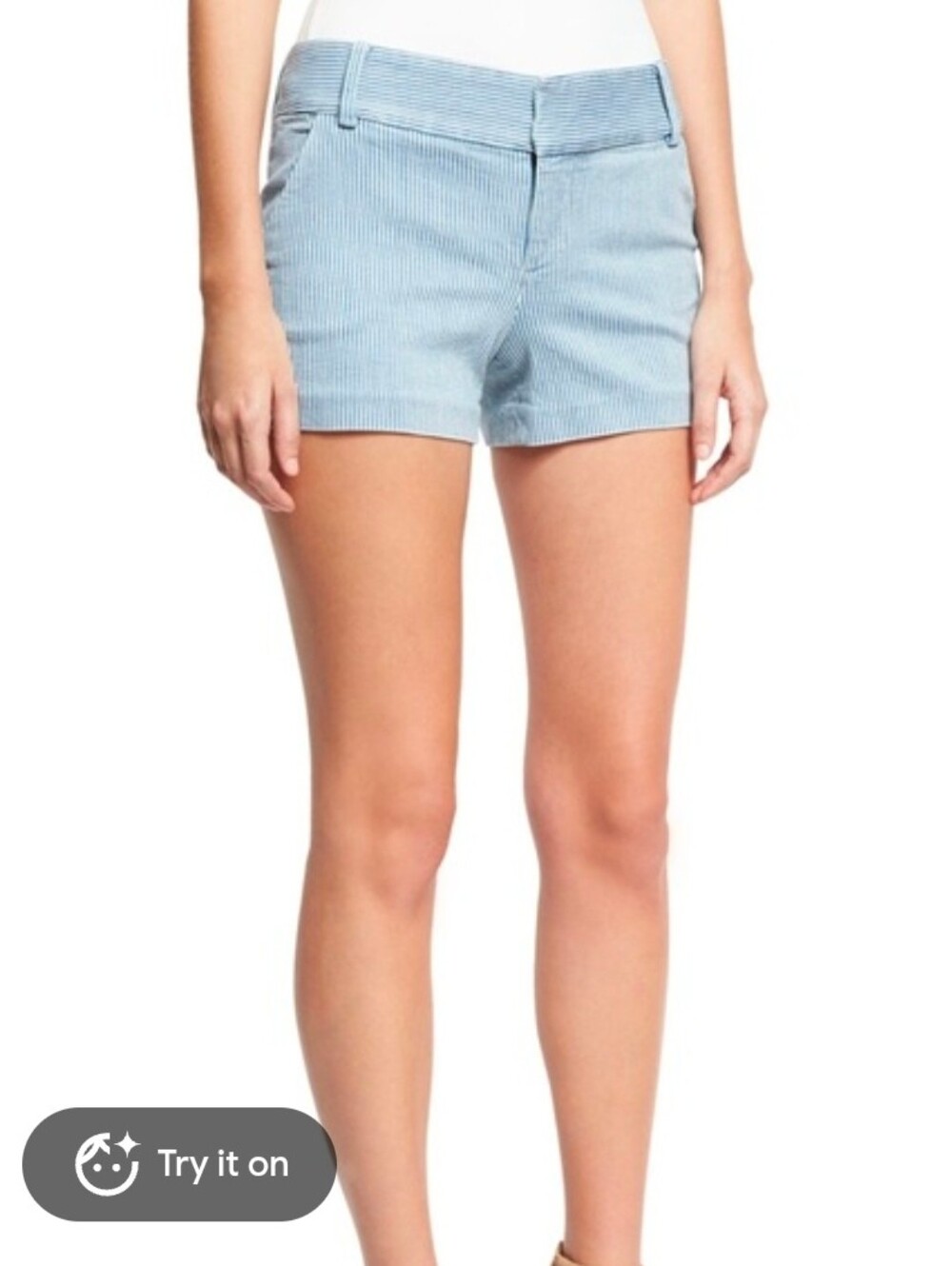 alice + olivia Women’s Blue/White Seersucker Stripe Chino Mid Rise Shorts 4
